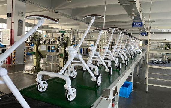 production line white stroller