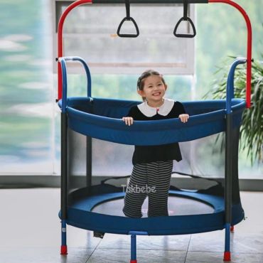 big indoor trampoline blue